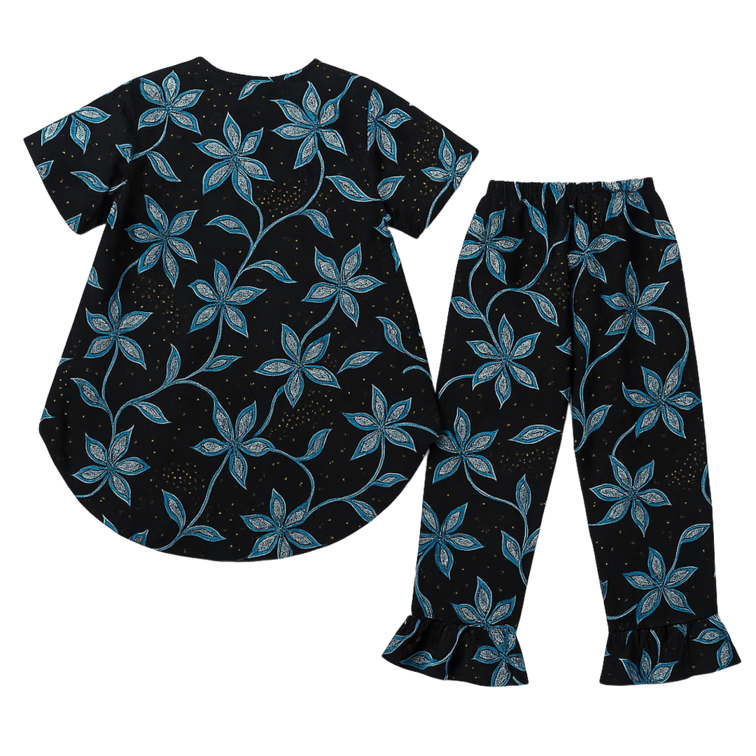Ankara Top & Pants Set – Black, Blue & White Floral