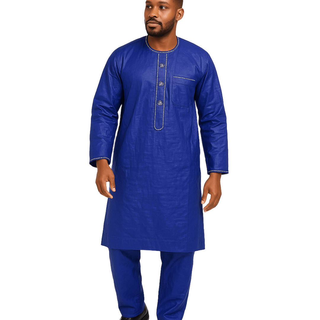 Men's Royal Blue African  2-Piece Set – Embroidered Top & Pants