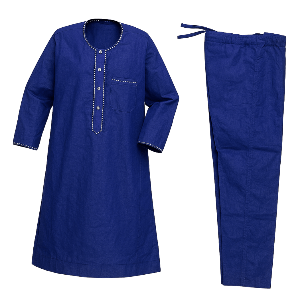 Men's Royal Blue African  2-Piece Set – Embroidered Top & Pants