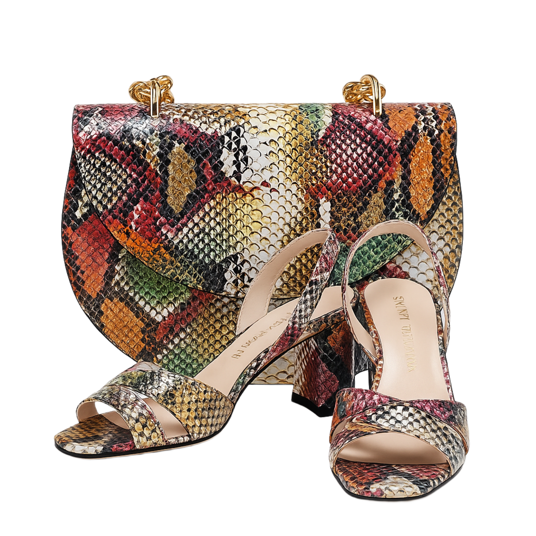 Multicolor Snakeskin Heels & Matching Bag Set – Made in Turkey