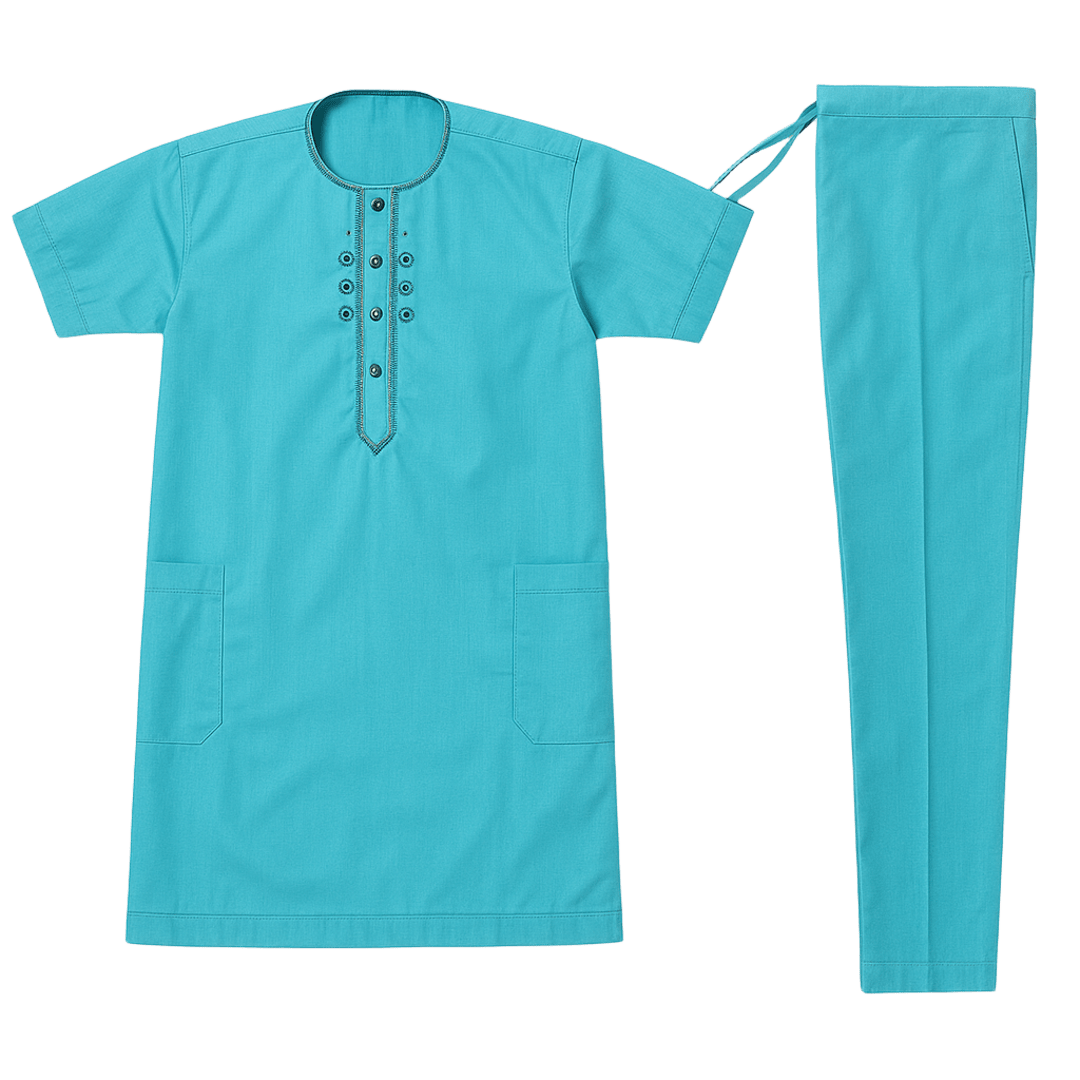 Men's West African 2-Piece Set – Turquoise with Embroidery