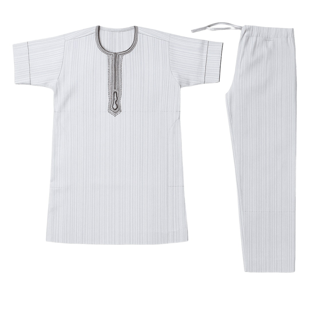 Men's African Embroidered Kaftan Set – Top & Drawstring Trousers