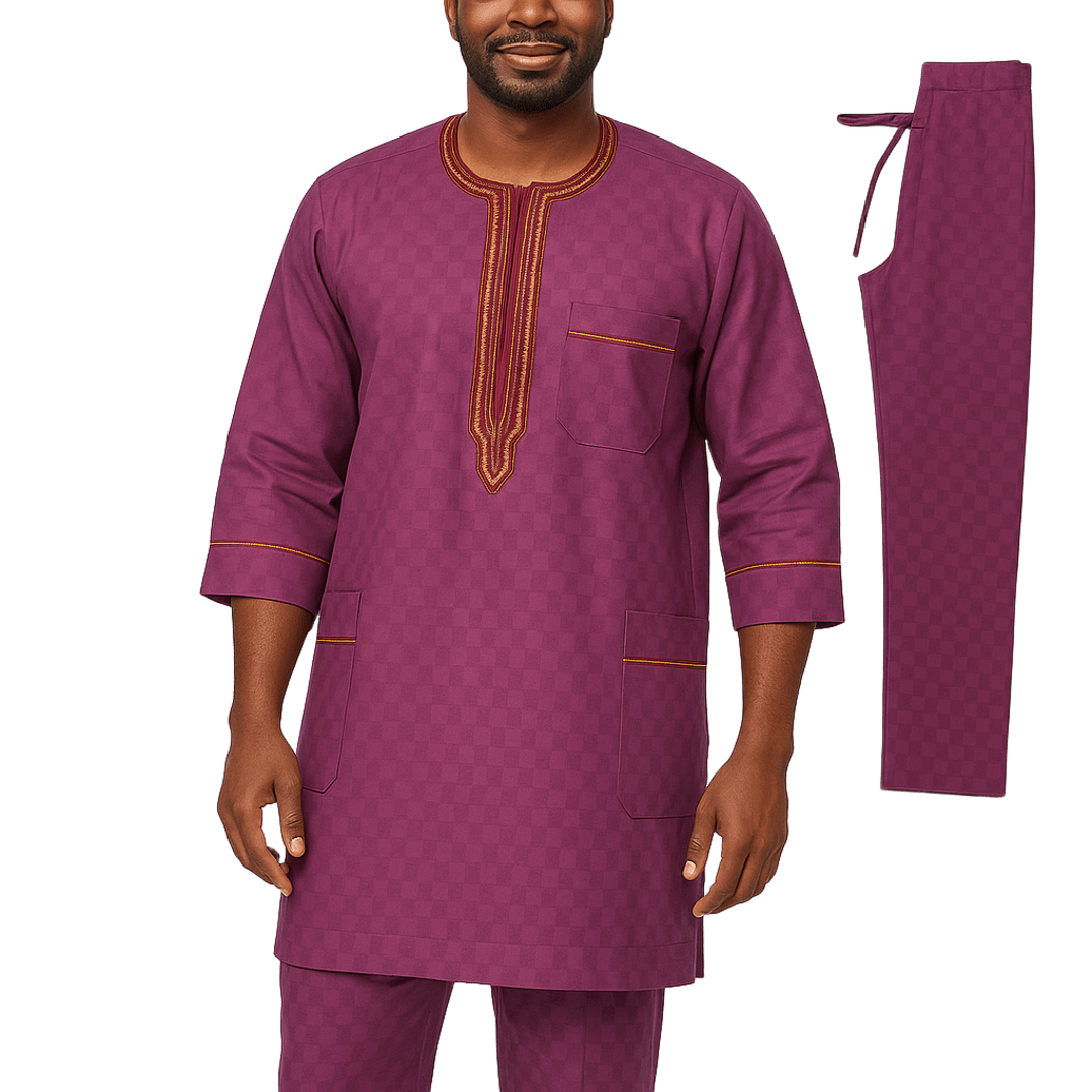 Men's Nigerian Senator Suit – 2-Piece Embroidered Top & Trousers