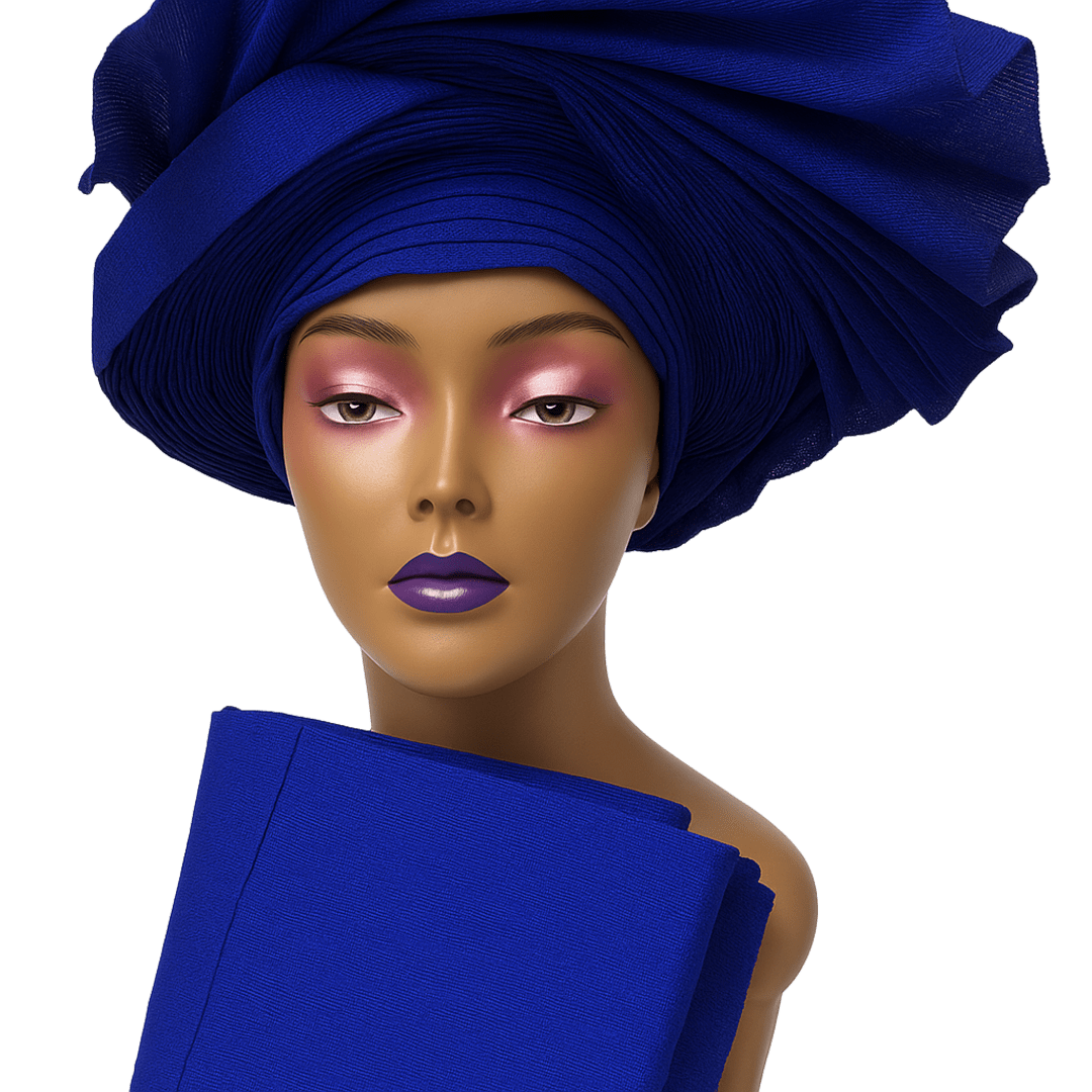 Royal Blue Nigerian Auto Gele Pre-Tied Headwrap