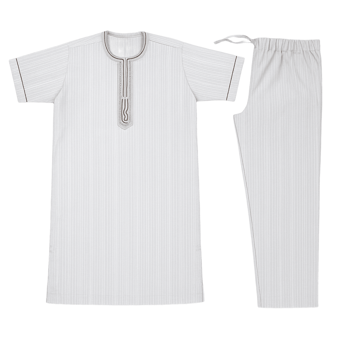 Men's African Embroidered 2-Piece Set – Short Sleeve Top & Trousers