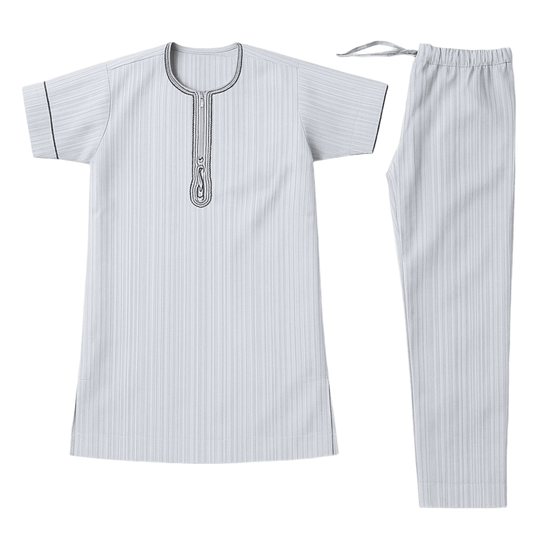 Men's African Embroidered 2-Piece Set – Short Sleeve Top & Trousers