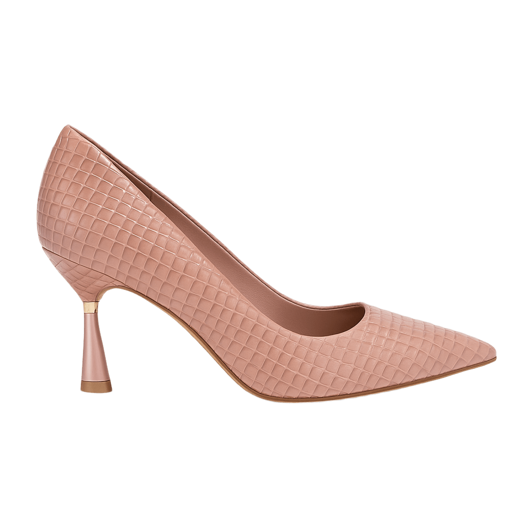 Blush Pink Croc-Skin Pointed-Toe Pump