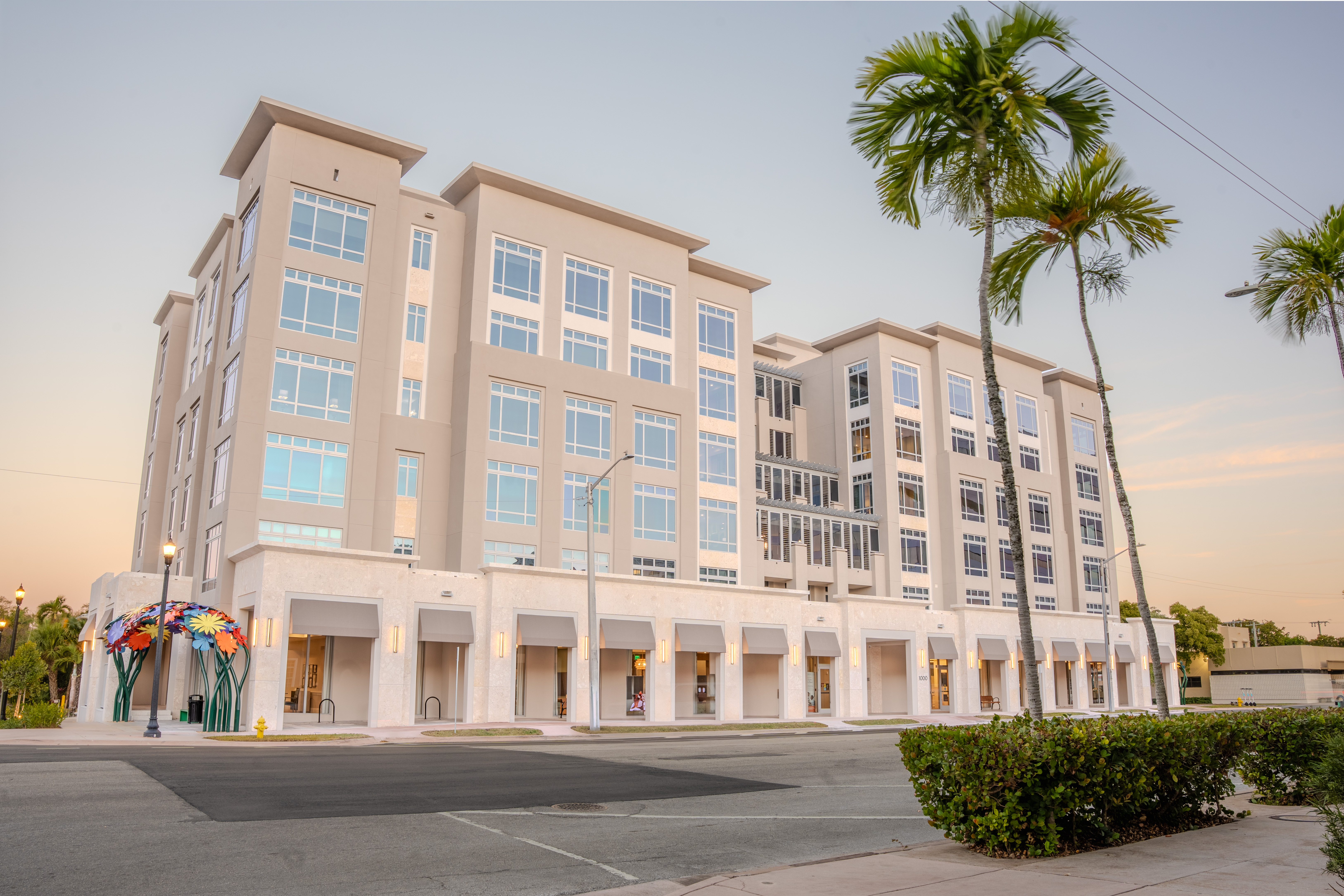 Exterior shot of Sunrise Senior Living Coral Gables Florida post final construction — commercial real estate exterior photography