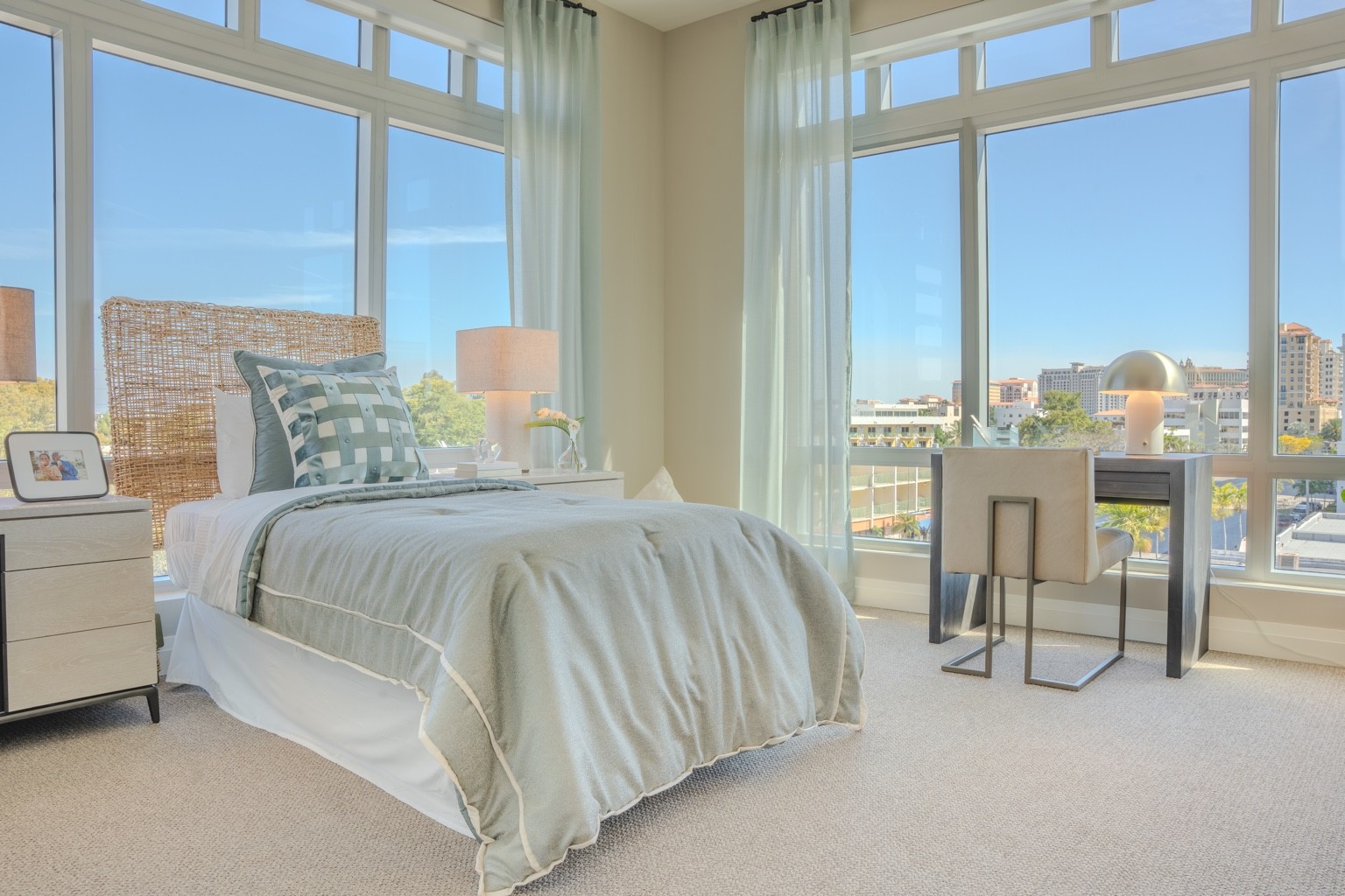 Bedroom interior at Sunrise Senior Living Coral Gables Florida — luxury interior and real estate photography