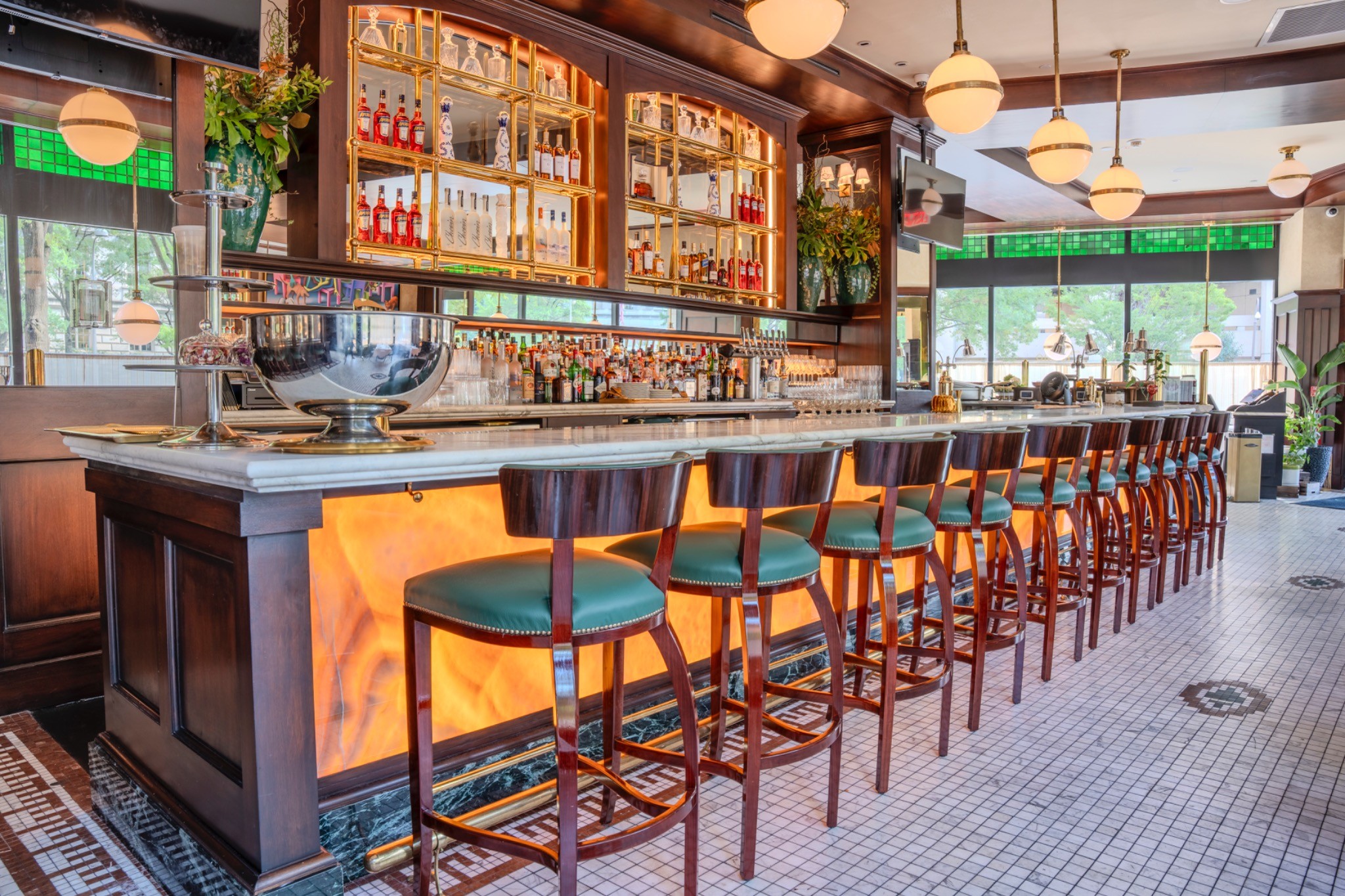 Backlit onyx bar at Café Fiorello DC — restaurant photography by GZ Productions