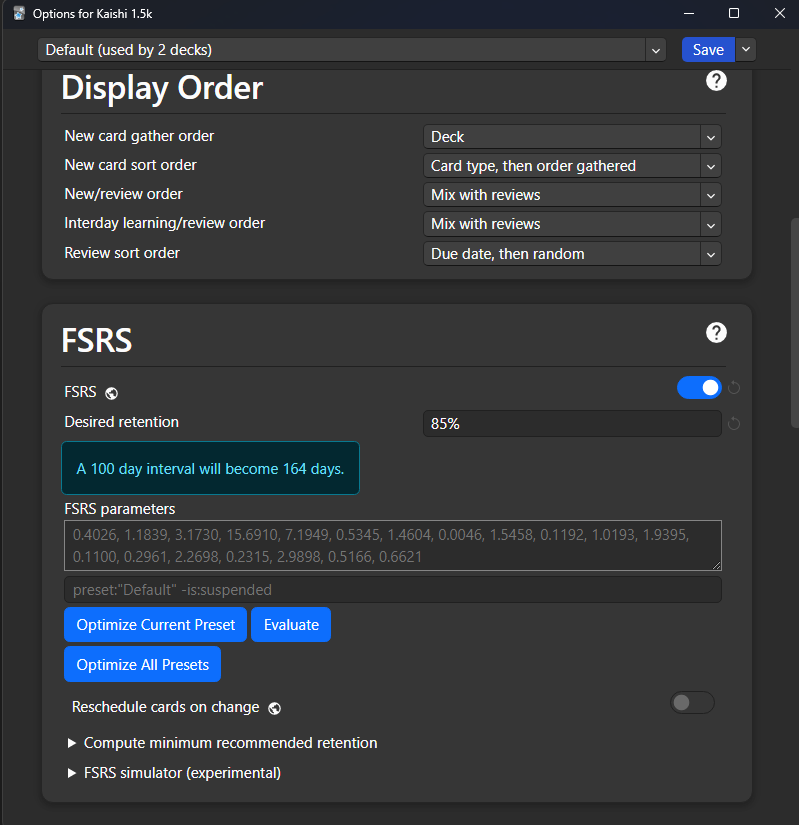 Anki Settings 2