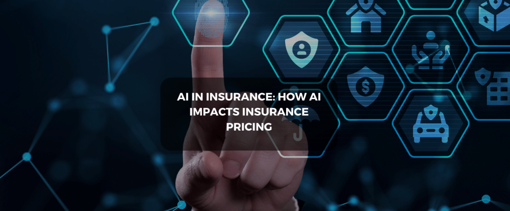 Finger touching digital interface with AI and insurance icons, illustrating how artificial intelligence impacts insurance pricing.