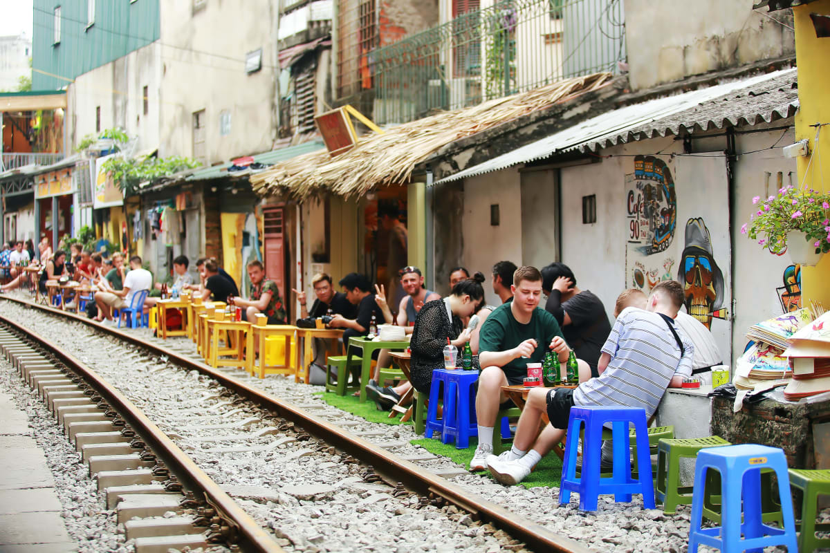 Train passing through Train Street Hanoi