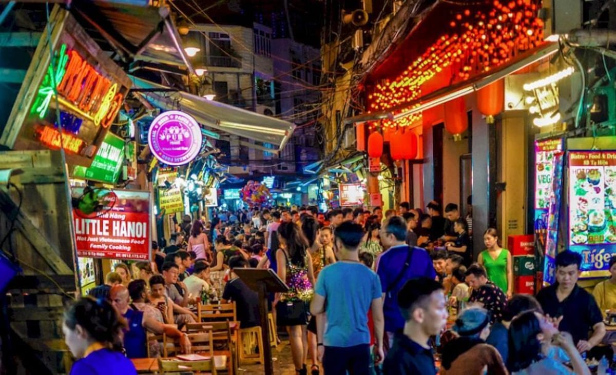 Tạ Hiện beer street in Hanoi Old Quarter — lively bars and local atmosphere