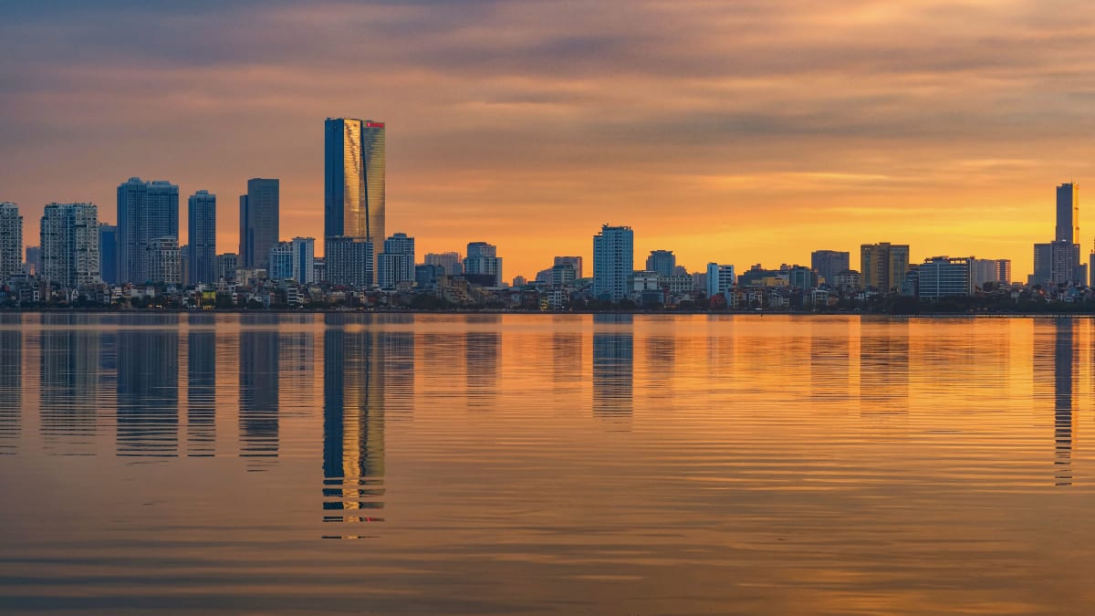 Hanoi skyline at sunset