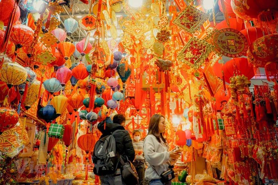 Hàng Mã Street - colorful decorations and lanterns in Hanoi Old Quarter