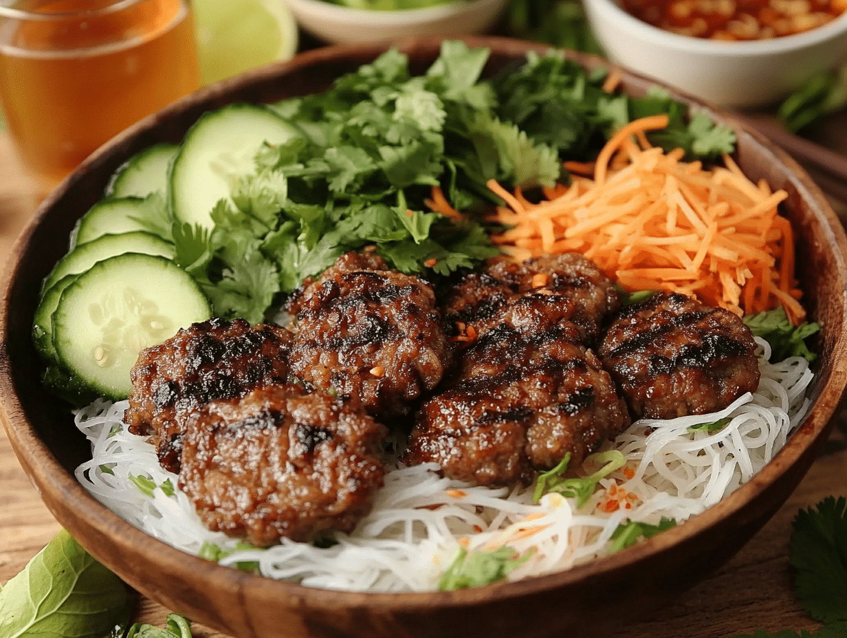 Bún Chả - grilled pork with rice noodles in Hanoi