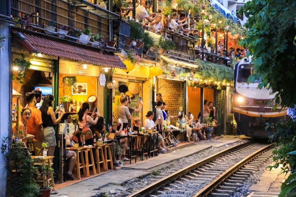 Train passing through Train Street Hanoi