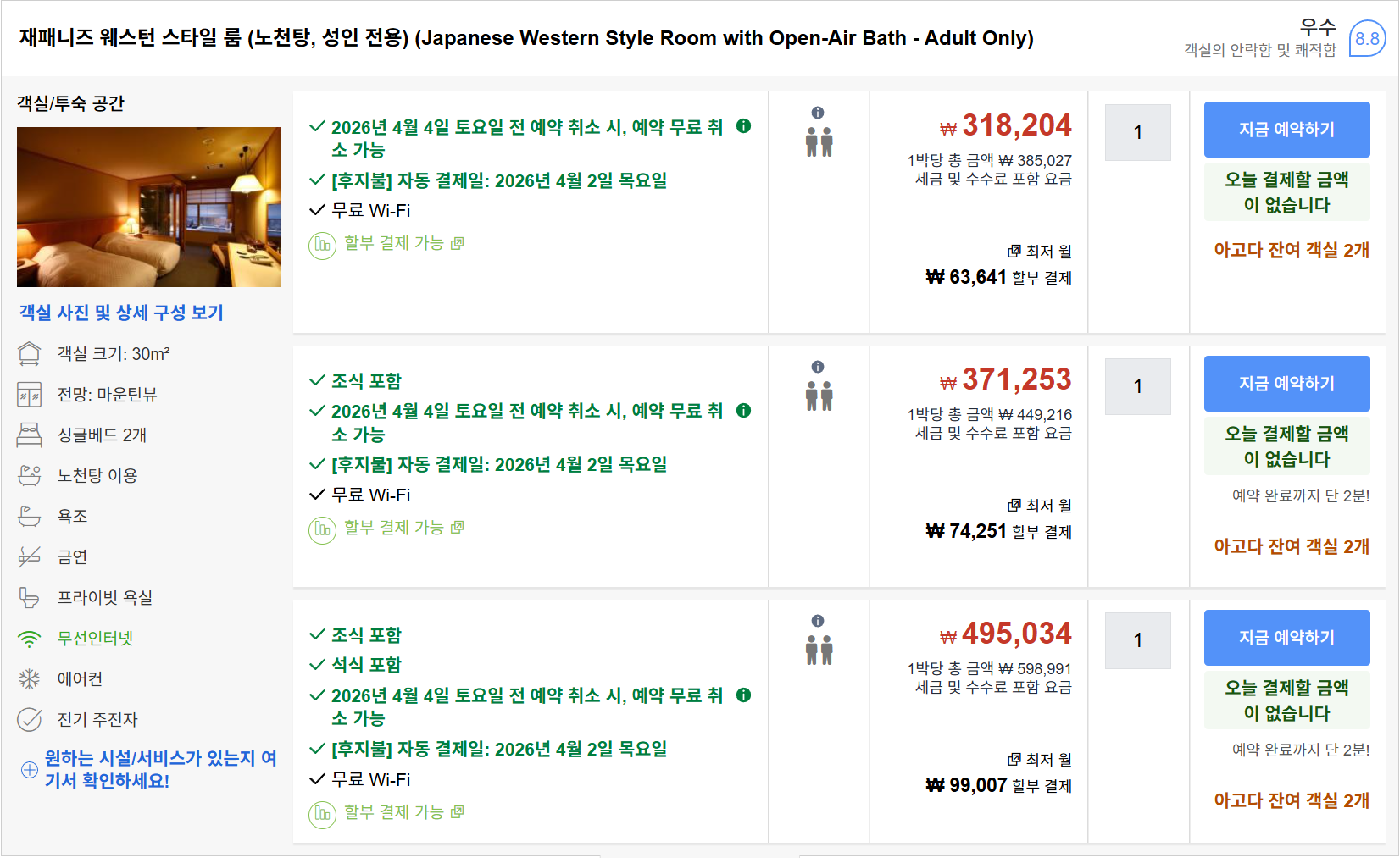 재패니즈 웨스턴 스타일 룸 (노천탕, 성인 전용)