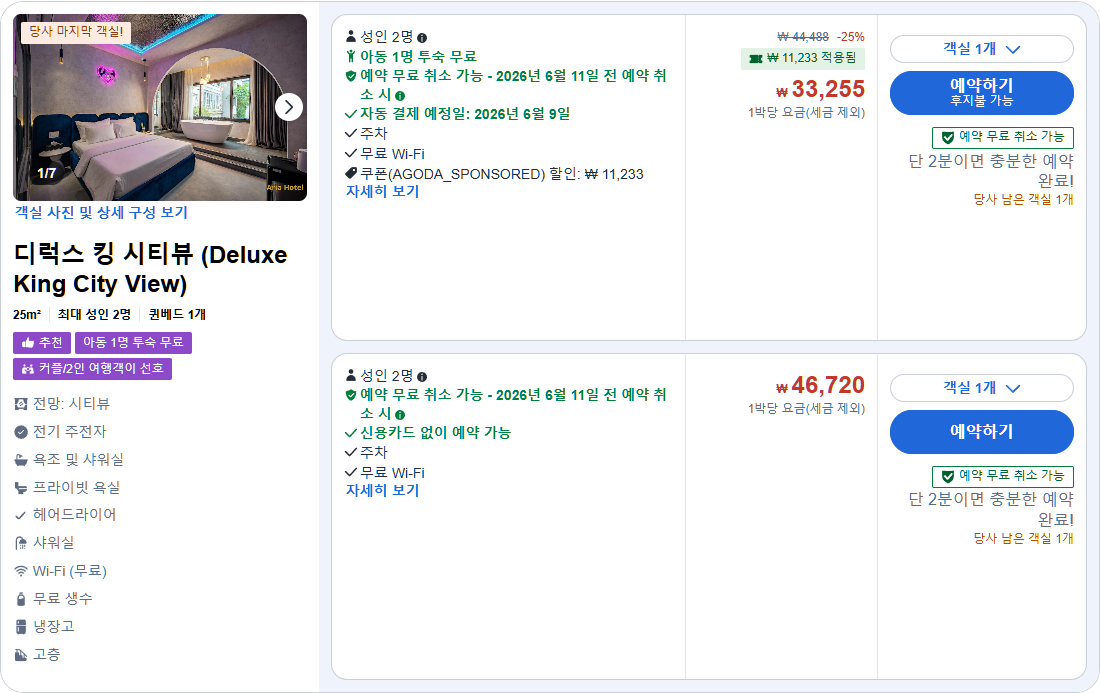 디럭스 킹 시티뷰 (Deluxe King City View)