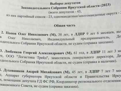 Из ЛДПР утек скандальный список кандидатов в Заксобрание Иркутской области