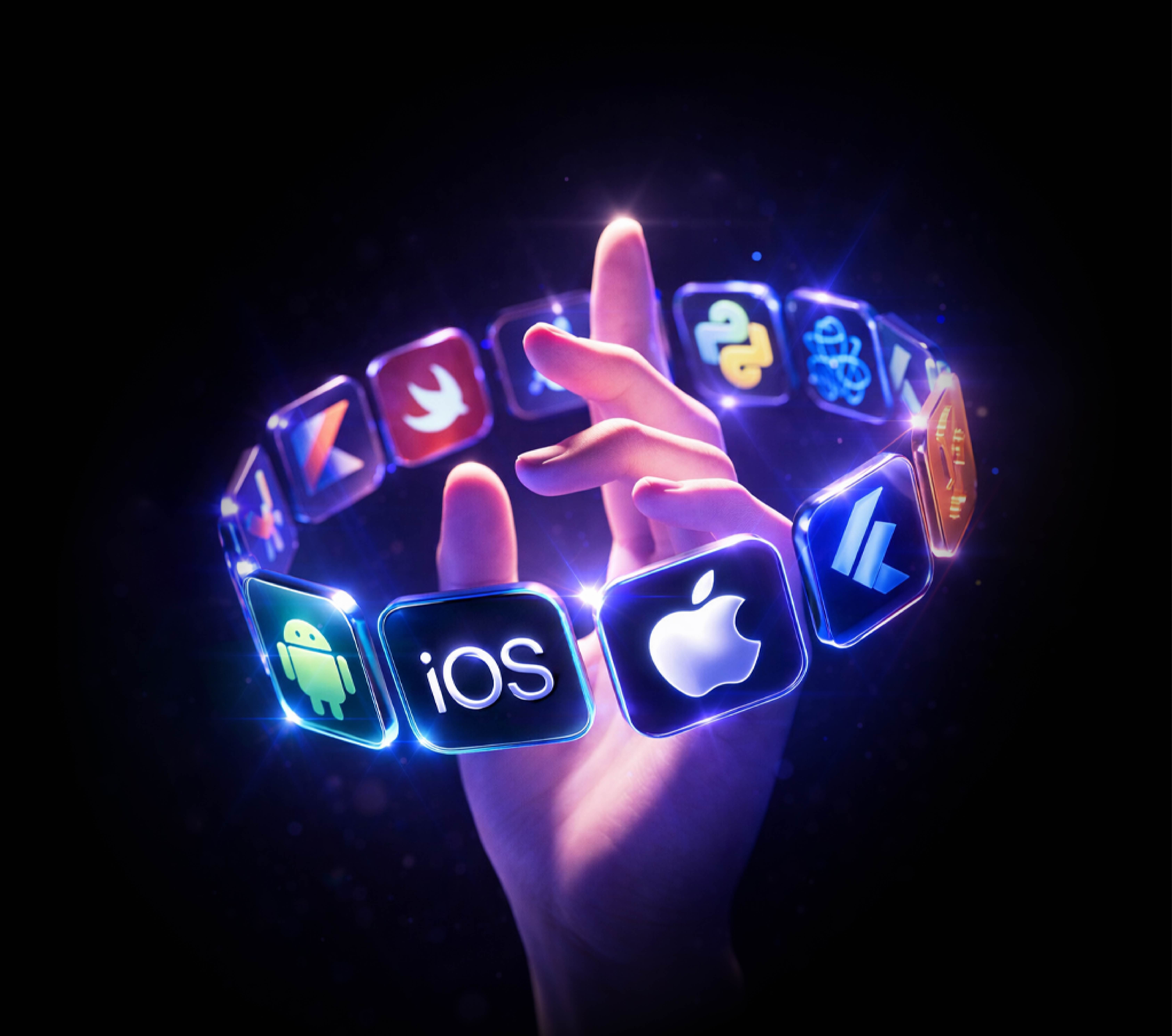 Mobile app development hero visual — iOS, Android and cross-platform mobile by 12th Wonder