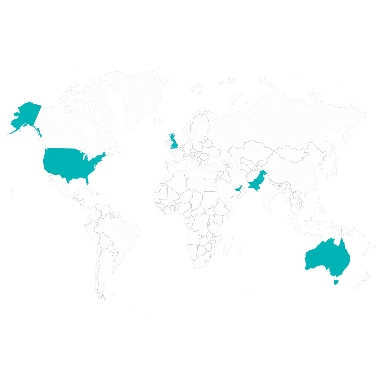 World map with the regions we work in highlighted