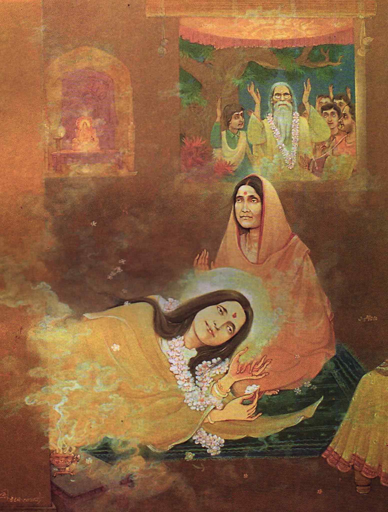 Peinture de Ratan Acharya représentant Mâ Ânandamayî