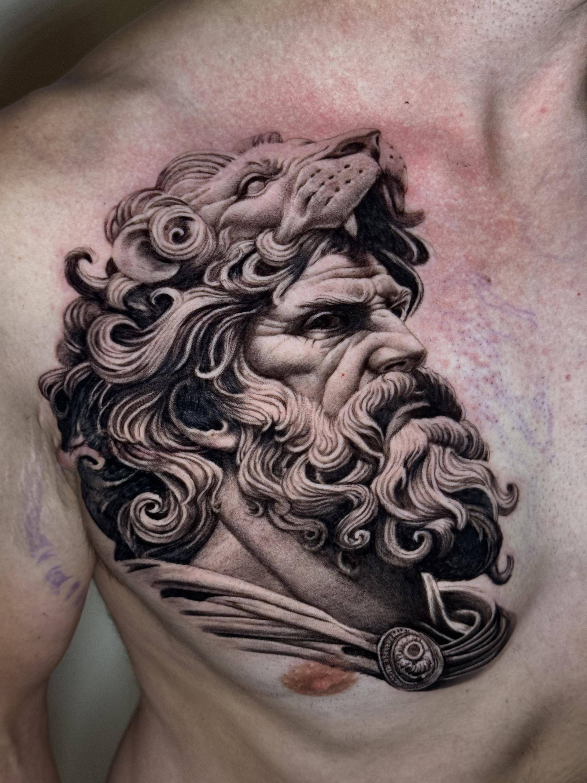 Viking god with wolf headdress chest piece