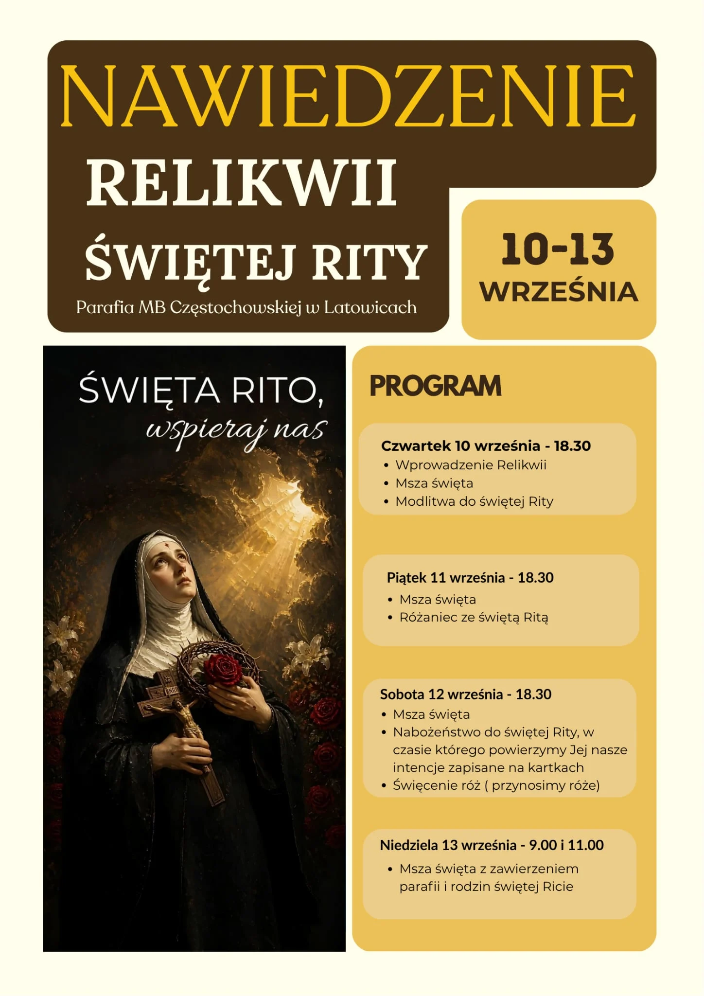 Ogłoszenie parafialne dotyczące świętej Rity