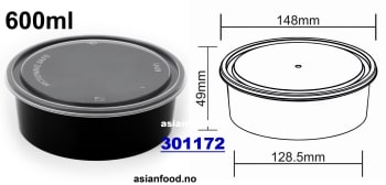 Flat round container + LID Black 600ml - 150pcs