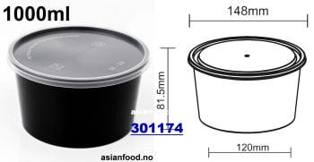 Flat round container + LID Black 1000ml - 150pcs