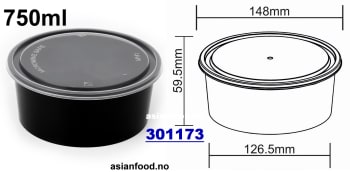 Flat round container + LID Black 750ml - 150pcs