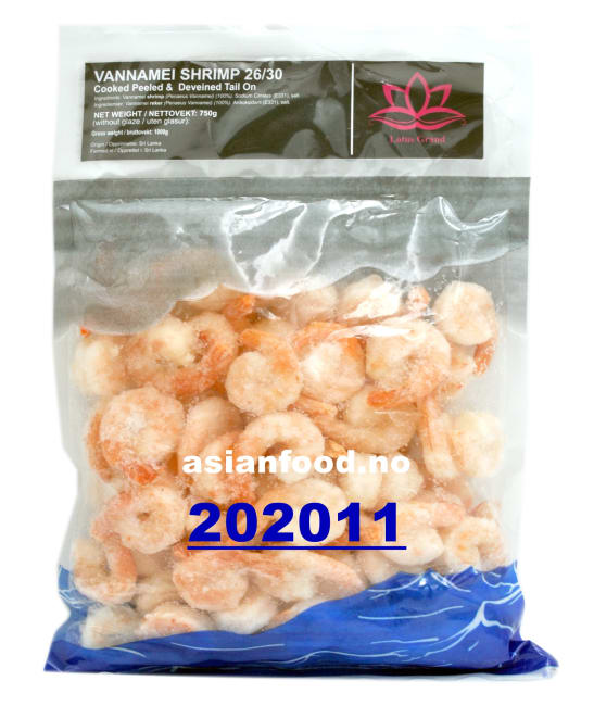 VANNAMEI Cooked shrimp with tail 26/30 - 10x1kg