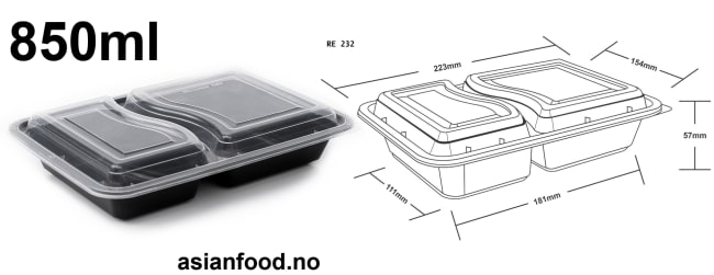 Rectangular 2-compartment container+ Lid 850ml - 150pcs