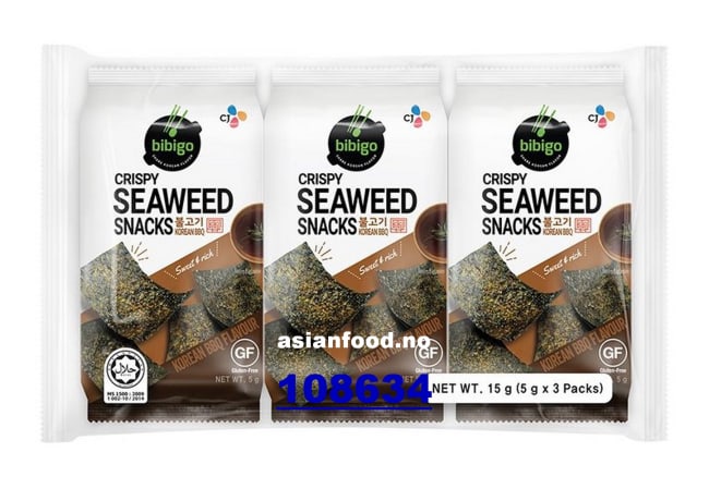 BIBIGO Crispy seaweed snacks BBQ 12x(3x5g)