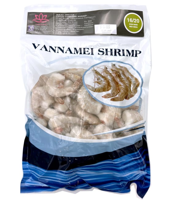 VANNAMEI HLSO shrimp IQF (glz 30%) 16/20 - 10x1kg