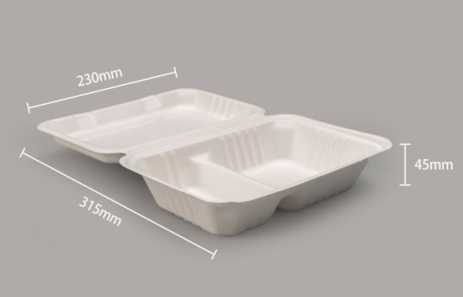 BIO DEG RECT LUNCH BOX 2 Compartment Clamshelll 2x125pcs