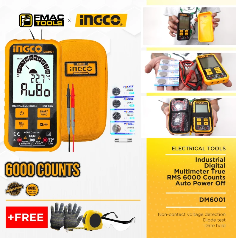 Ingco Multimeter True Rms INGCO Digital Multimeter True RMS 6000 Counts Auto Power Off DM6001 ...
