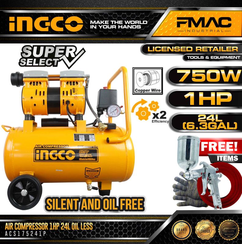 INGCO AIR COMPRESSOR OILLESS 750W (1HP) | Power Tools | GAC Tools