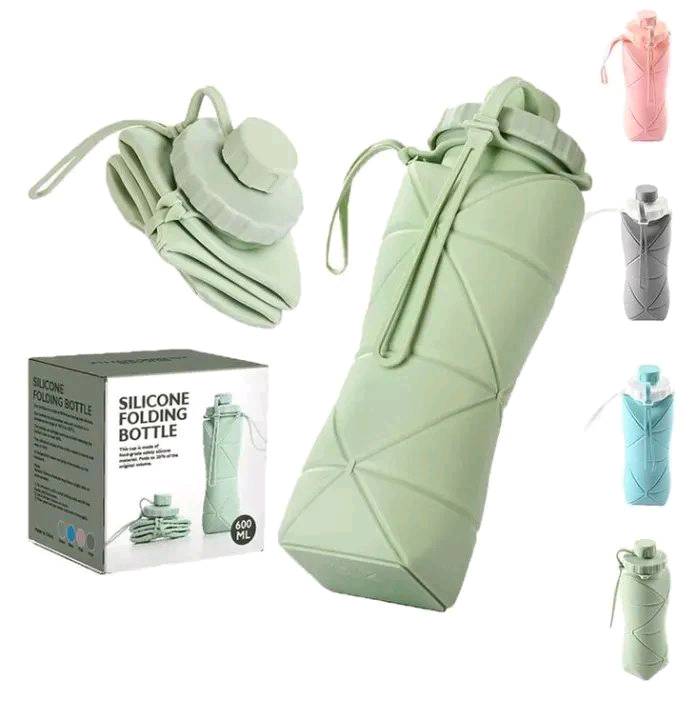 Silicone Folding Bottle | 600ML Silicon Foldable Bottle | Smart Travel Bottle Collapsible Design (Random Color)