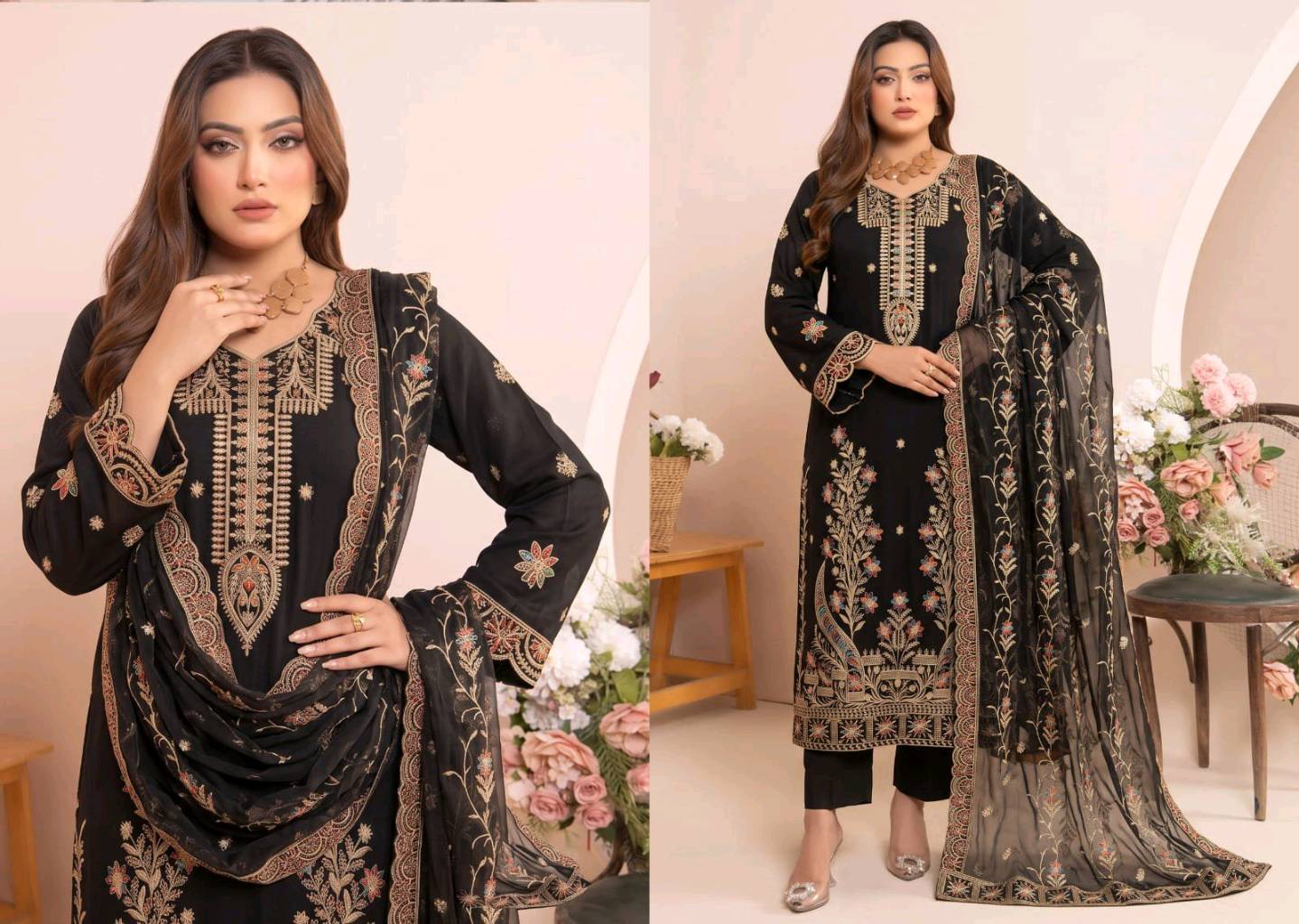 Unstitch Embroidered Viscos & Bambar Embroidered Dupatta