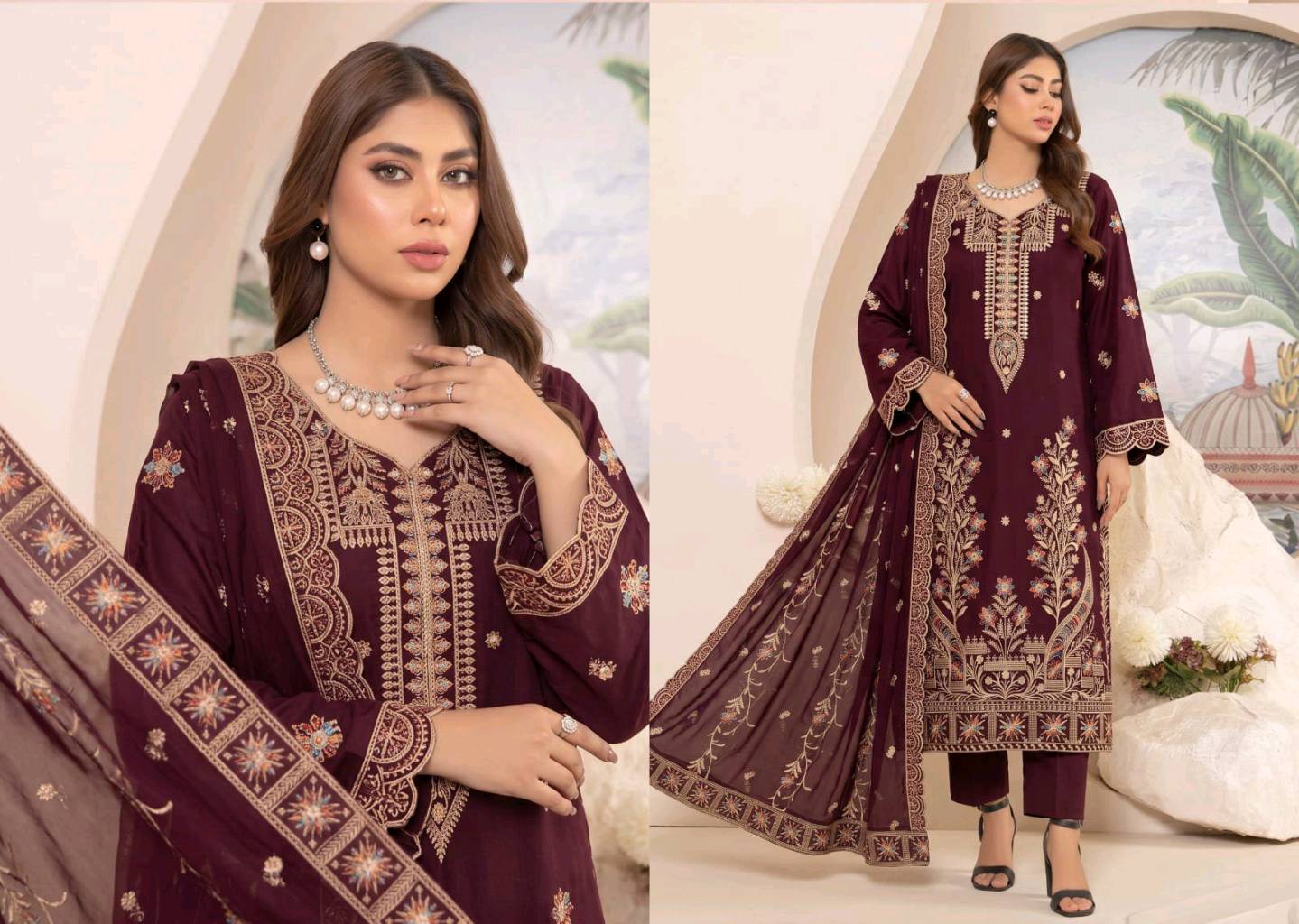 Unstitch Embroidered Viscos & Bambar Embroidered Dupatta