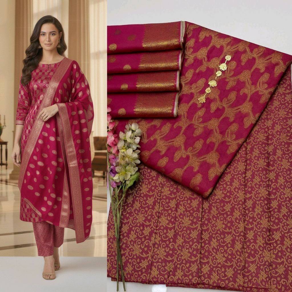 Banarasi stylish printed 3 pice unstitch suit ❤️