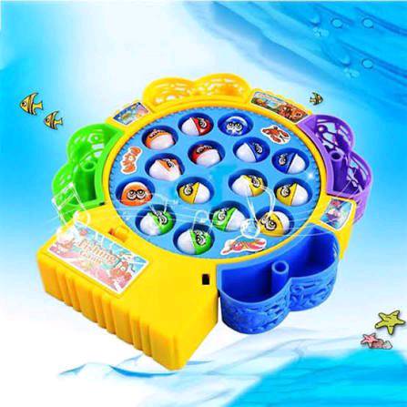 Electric Musical Fishing Game Toy 15 Fish Rotating Fishing Set with Music & Sound Battery Operated Kids Toy