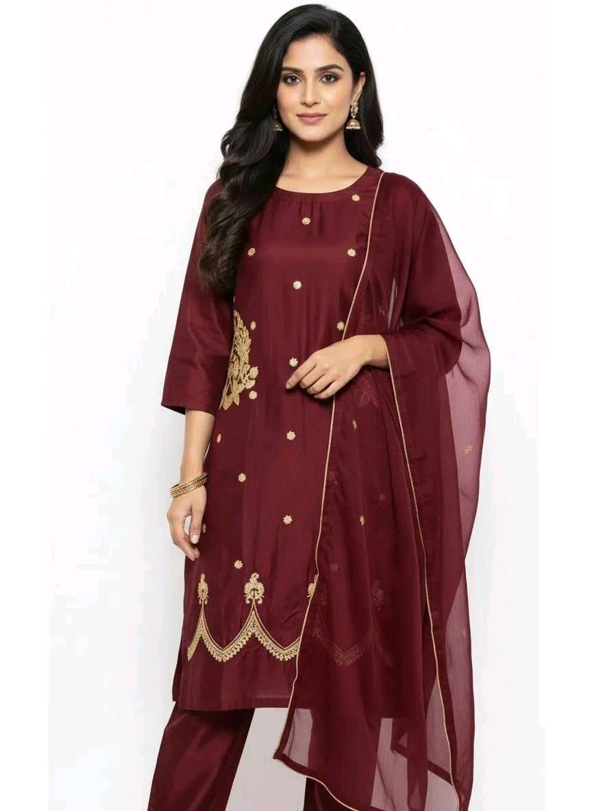 Maroon embroidered suit