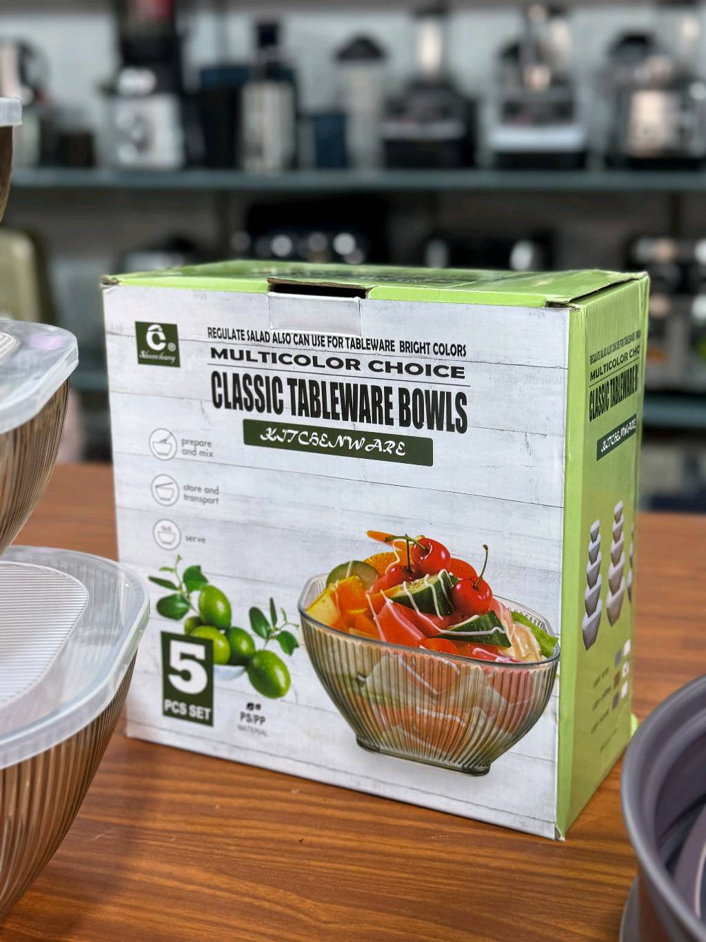 5pc Acrylic Airtight Salad Bowl Set | MultiColor Classic Tableware Bowls