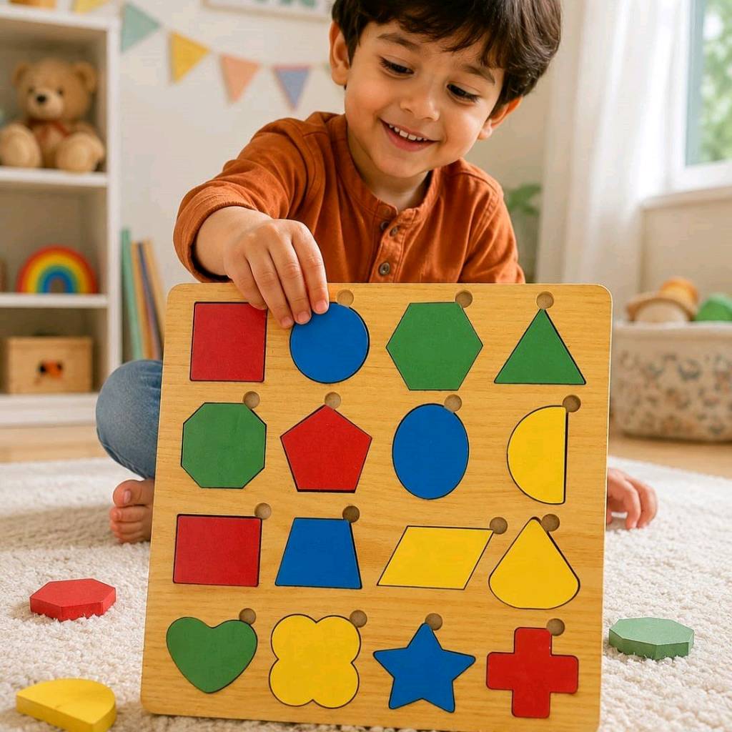 Shape puzzle board game for kids/ wooden box