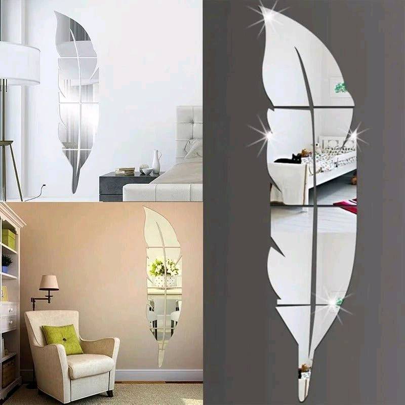 acrylic feather mirror ,leaf shape mirror for wall decoration