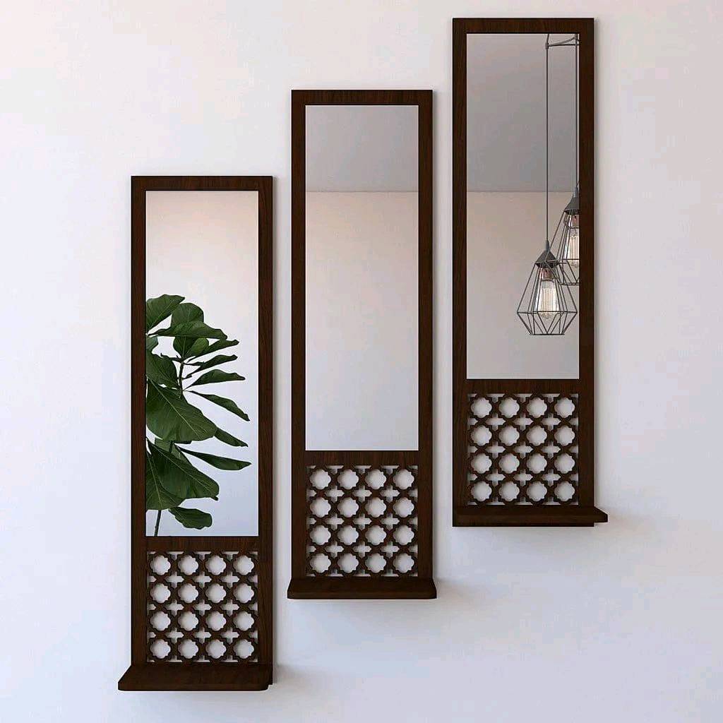 Set of 3 Wooden Mirror Wall Shelves Black